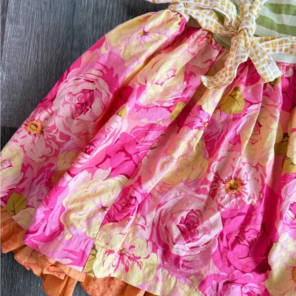 Giggle Moon Girls Outfit Dress and Ruffle Pants Set Floral Green Pink - Picture 9 of 10